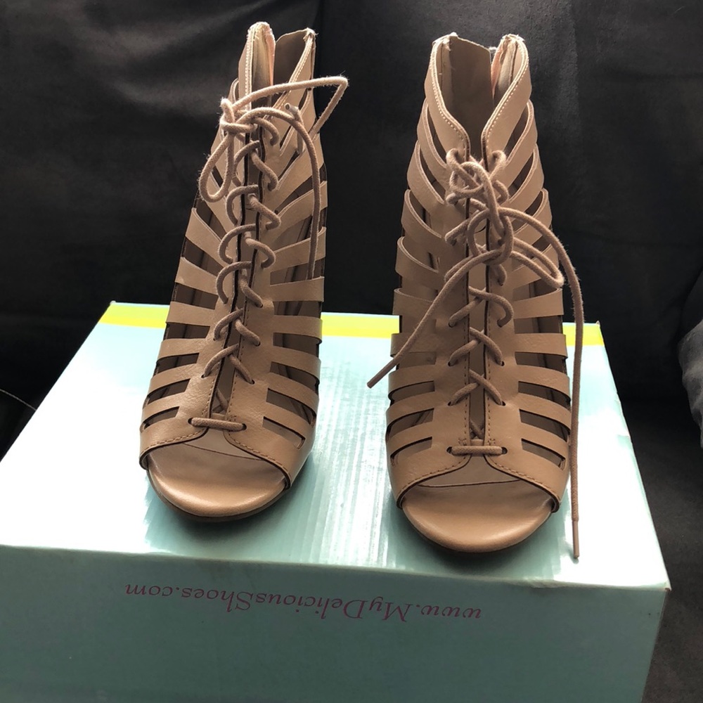 Lace up nude booties
